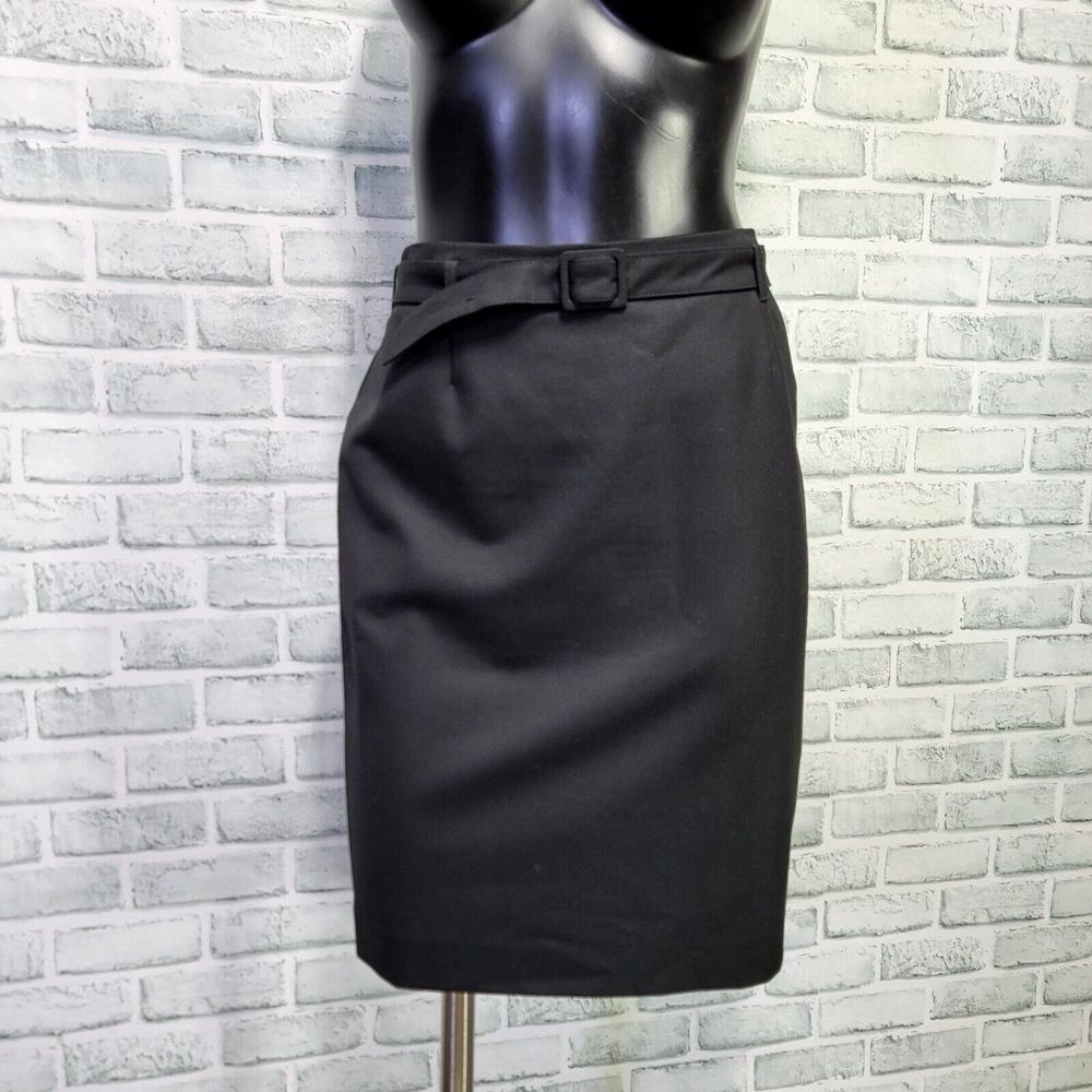 Vintage INC Petite 4P Black Belted Aline Knee Length High Waisted Skirt‎ Career